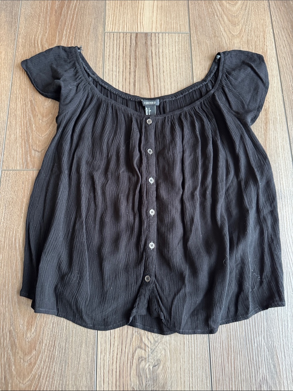 *Forever 21 Black Short-Sleeve Button Front Peasant Blouse